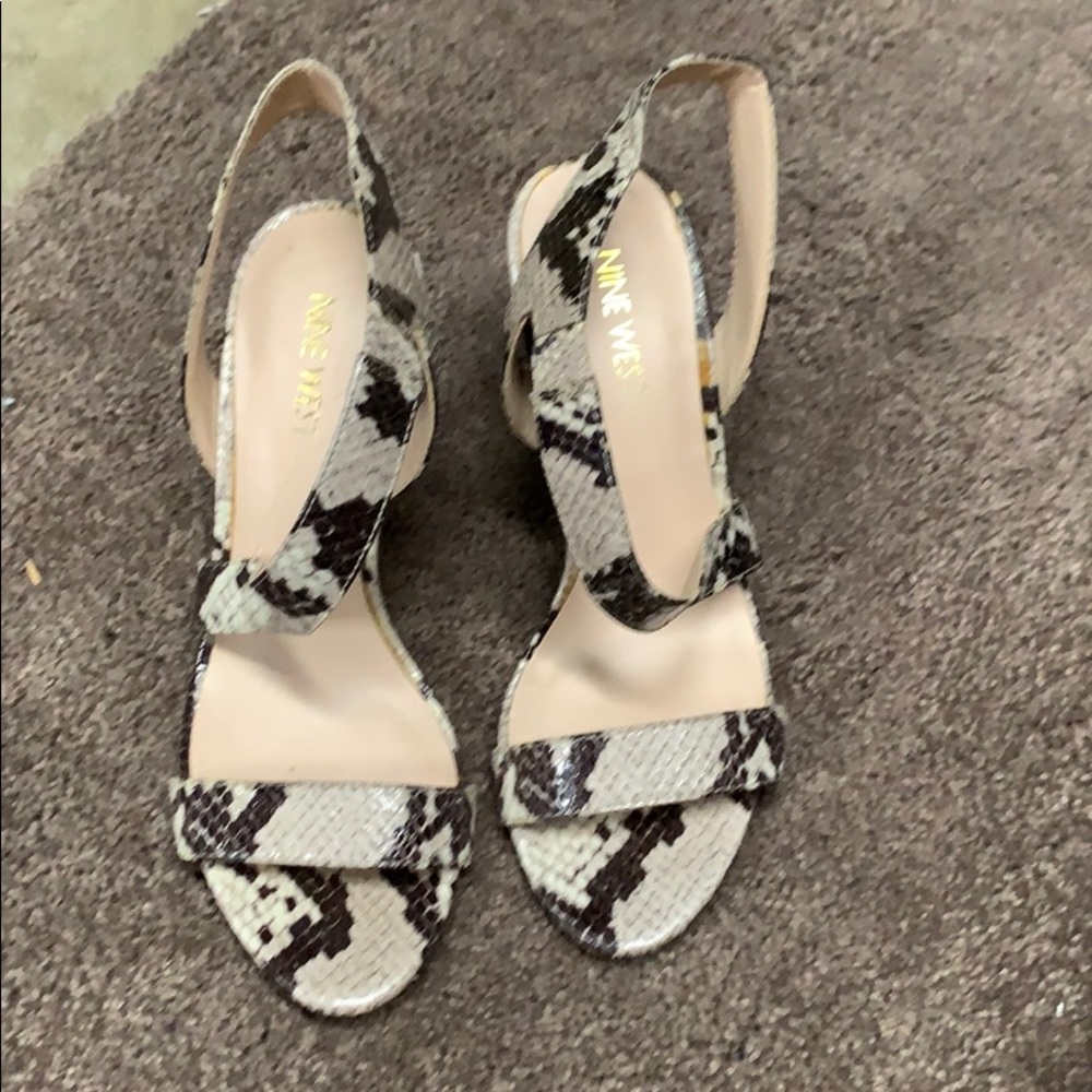 None west snake print sandal heels